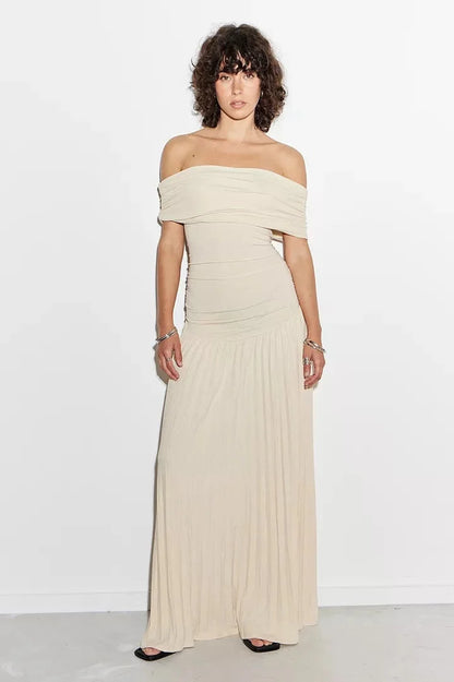 Women's Off-Shoulder Pleated Maxi Dress