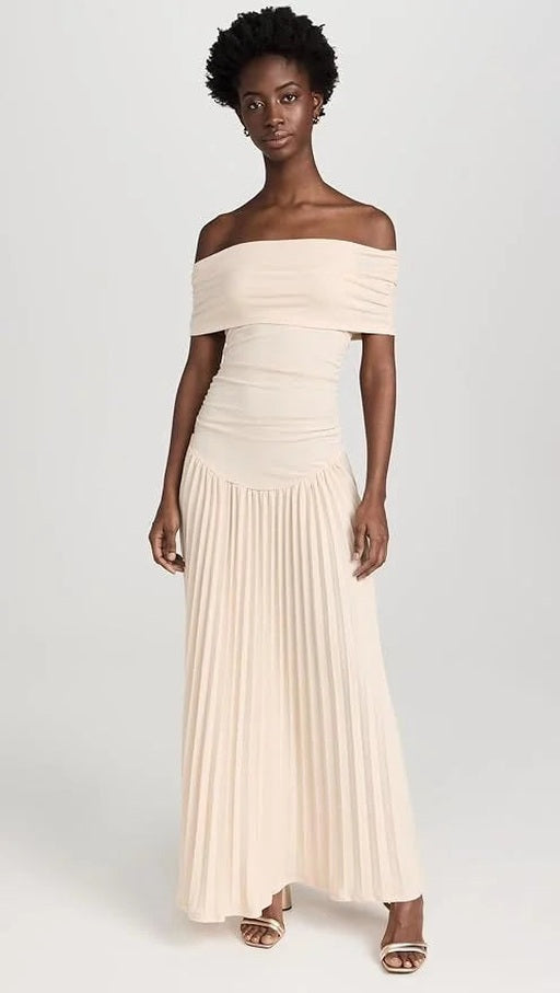 Women's Off-Shoulder Pleated Maxi Dress