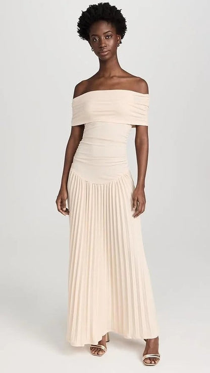Women's Off-Shoulder Pleated Maxi Dress