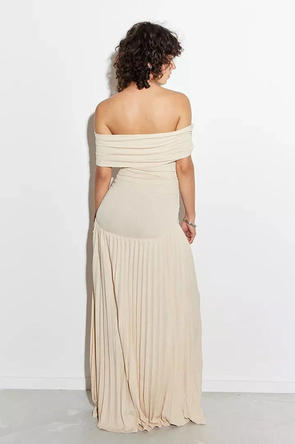 Women's Off-Shoulder Pleated Maxi Dress