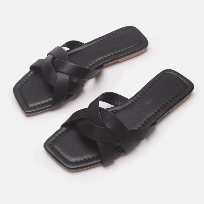 Women's Crossover Strap Padded Slide Sandals-4