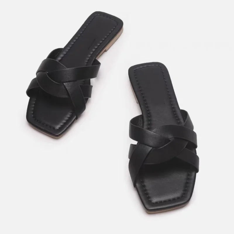 Women's Crossover Strap Padded Slide Sandals-3