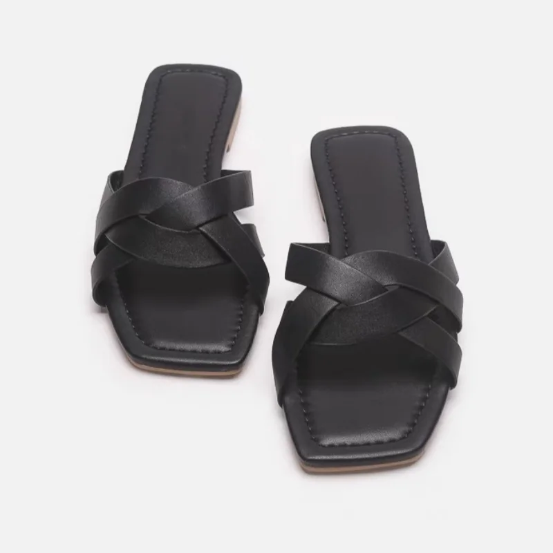 Women's Crossover Strap Padded Slide Sandals-5