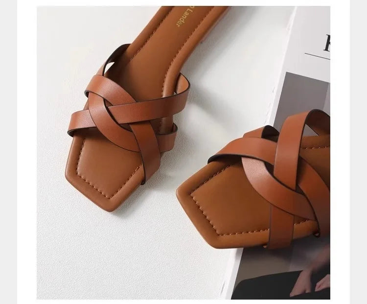 Women's Crossover Strap Padded Slide Sandals-11