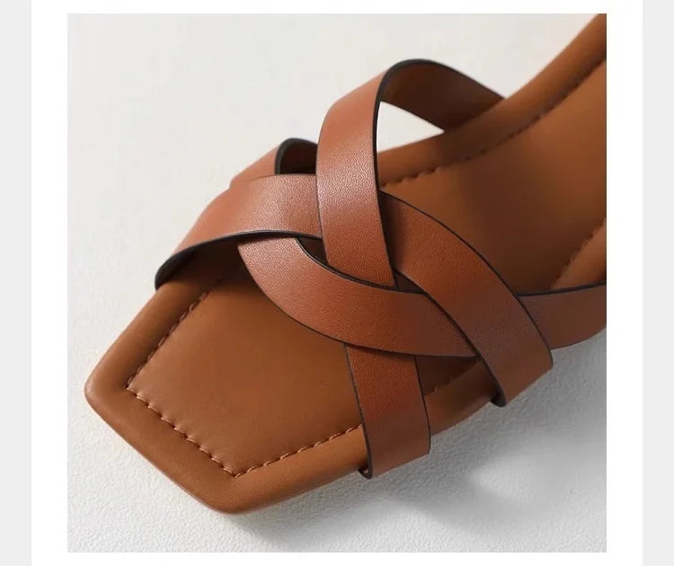 Women's Crossover Strap Padded Slide Sandals-12