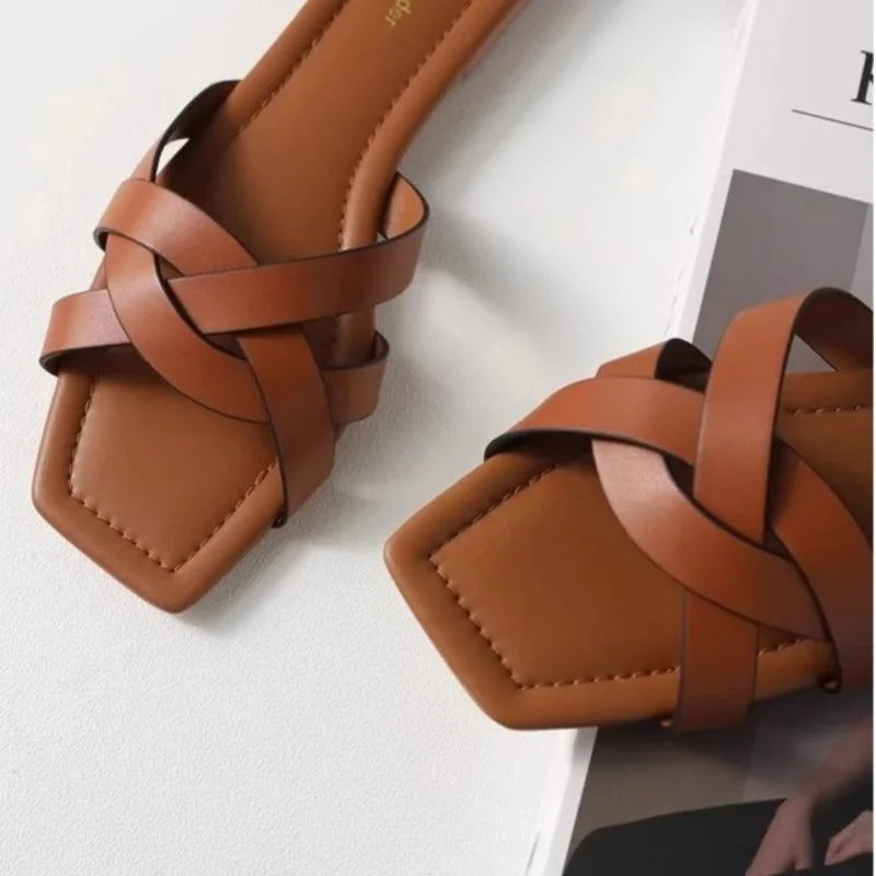 Women's Crossover Strap Padded Slide Sandals-6