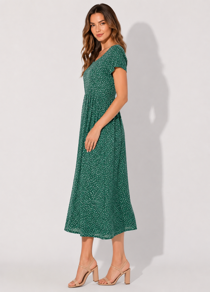 Women's Dotted Midi Dress with Gathered Waist – view 2