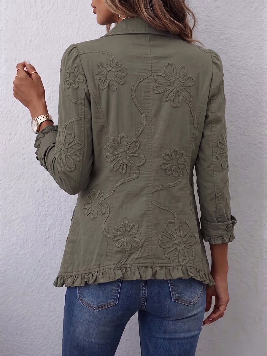 Women's Embroidered Utility Jacket with Ruffle Trim – view 2