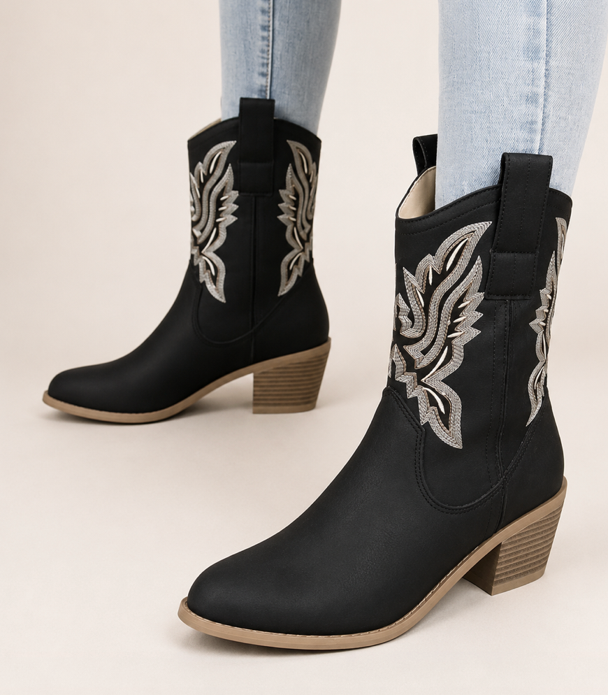 Women's Embroidered Western Calf Boots-4