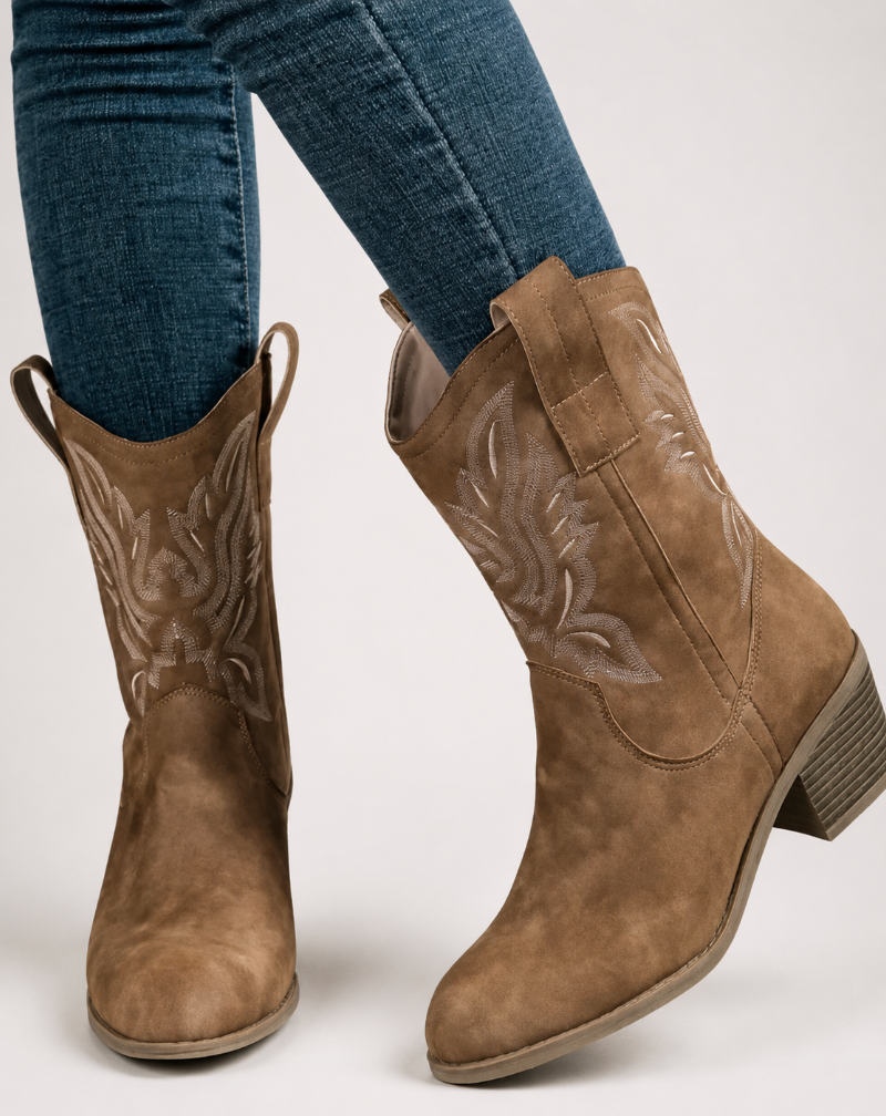 Women's Embroidered Western Calf Boots-1