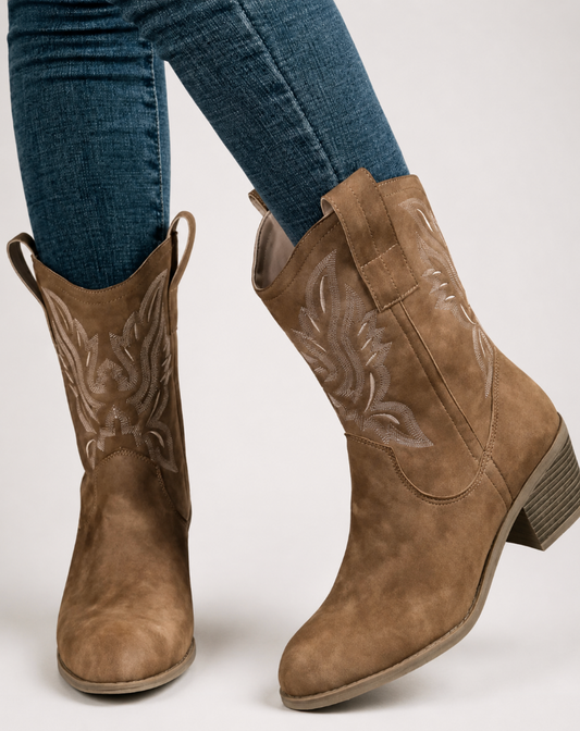 Women's Embroidered Western Calf Boots-1