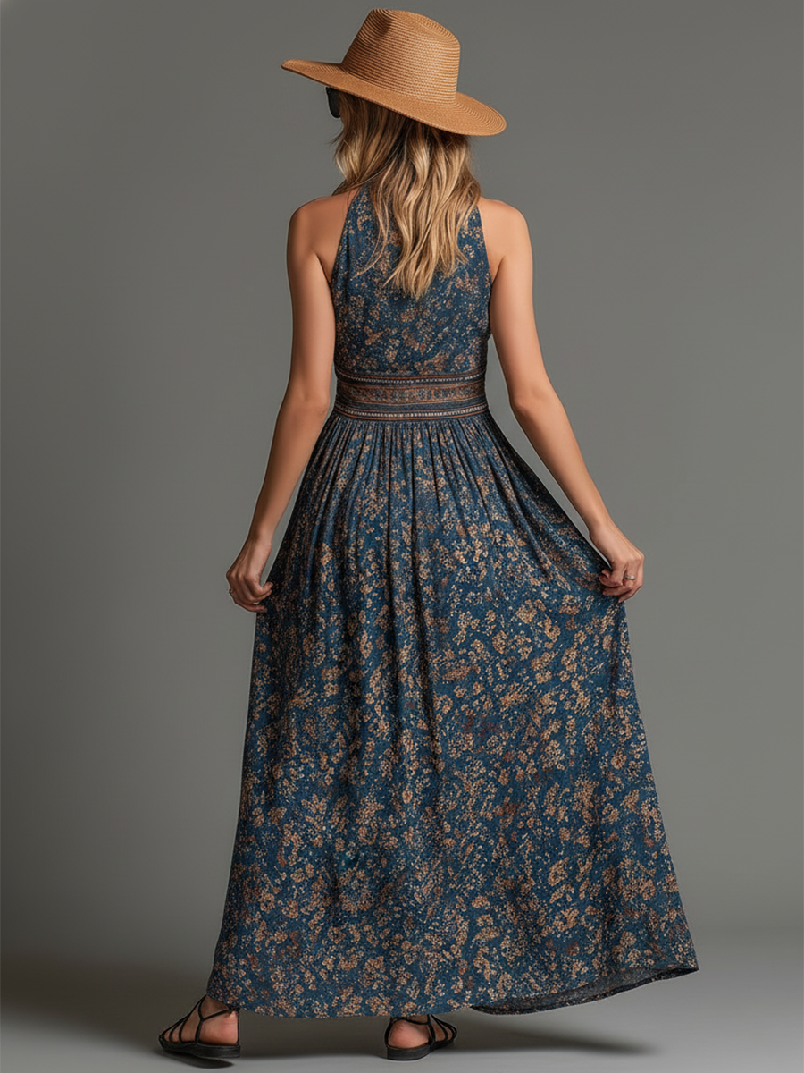Women's Floral Chiffon Maxi Dress with Tiered Skirt