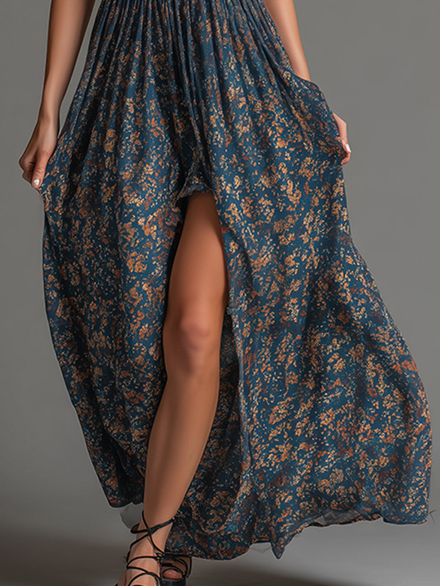Women's Floral Chiffon Maxi Dress with Tiered Skirt