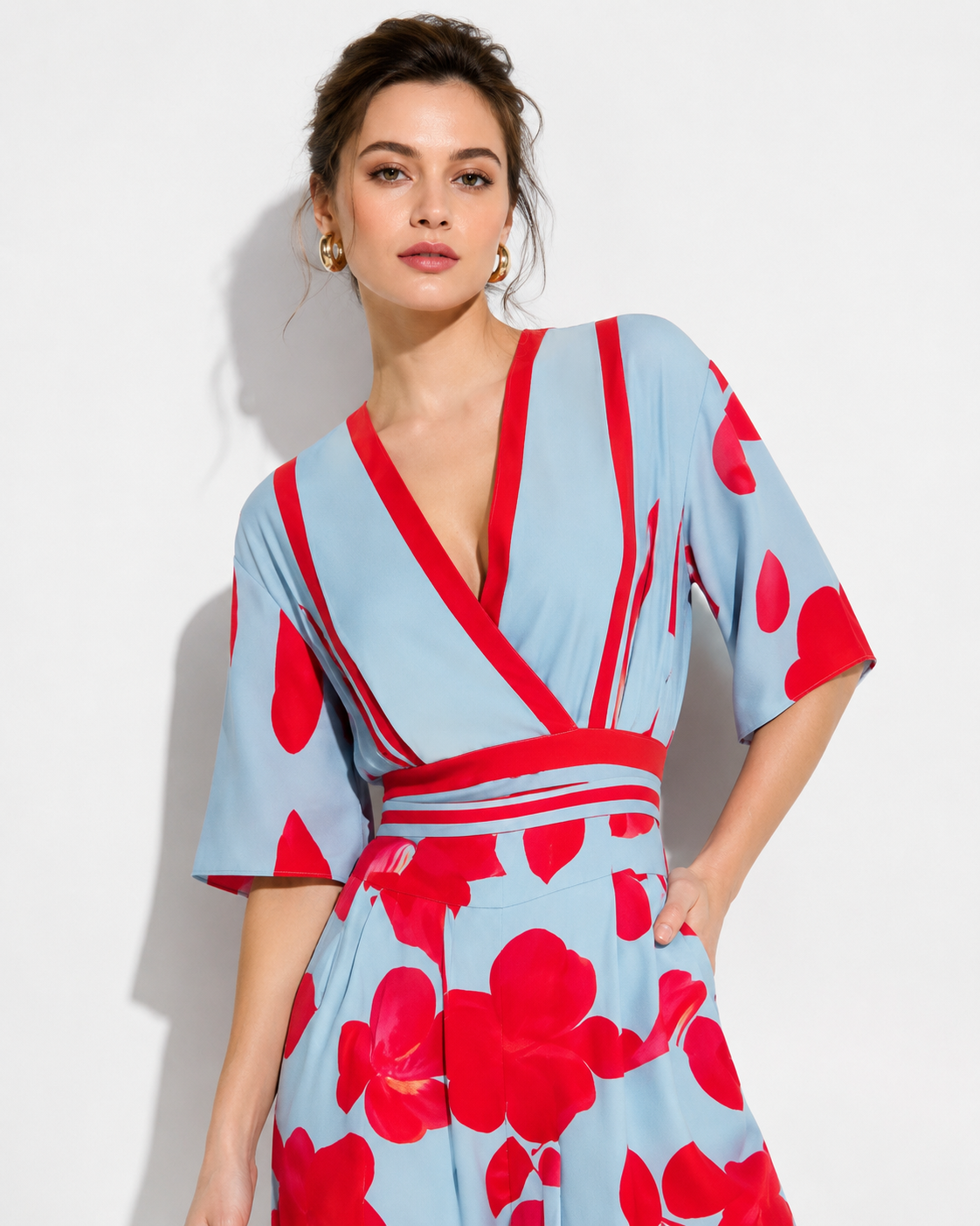 Women's Floral Maxi Dress with Kimono Sleeves and Tie Waist – view 2