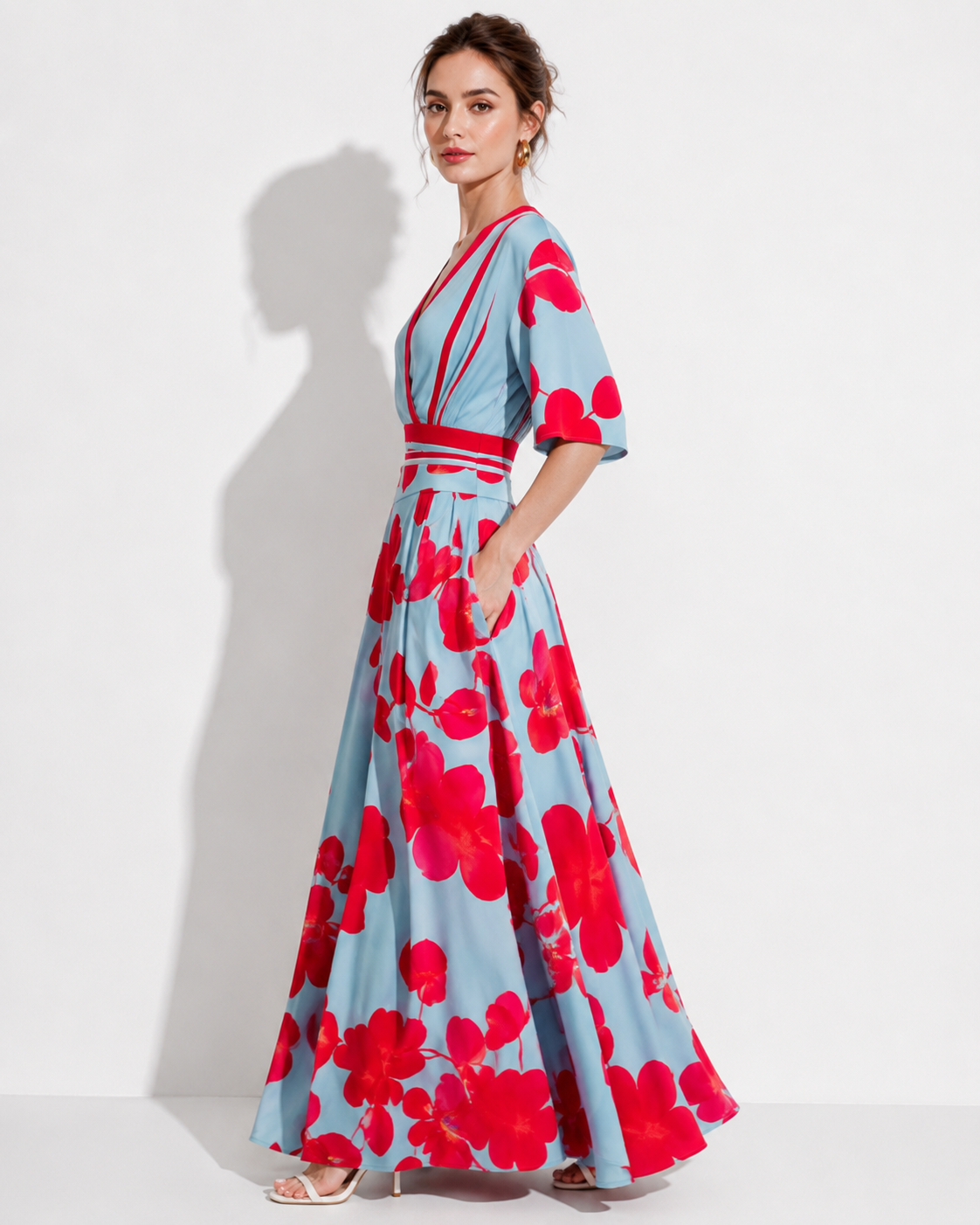Women's Floral Maxi Dress with Kimono Sleeves and Tie Waist – view 3