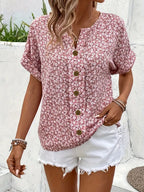 Women's Floral Print Short Sleeve Button-Up Blouse-3