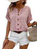 Women's Floral Print Short Sleeve Button-Up Blouse-1