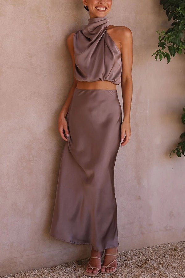 Women's Halter Crop Top and Maxi Skirt Set-20