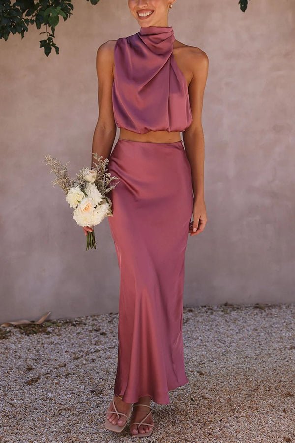 Women's Halter Crop Top and Maxi Skirt Set-13