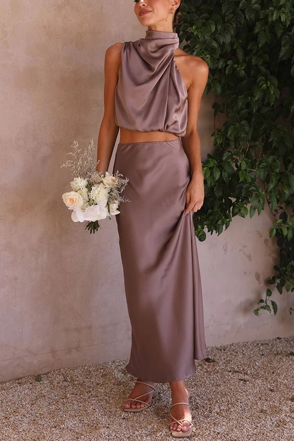 Women's Halter Crop Top and Maxi Skirt Set-19