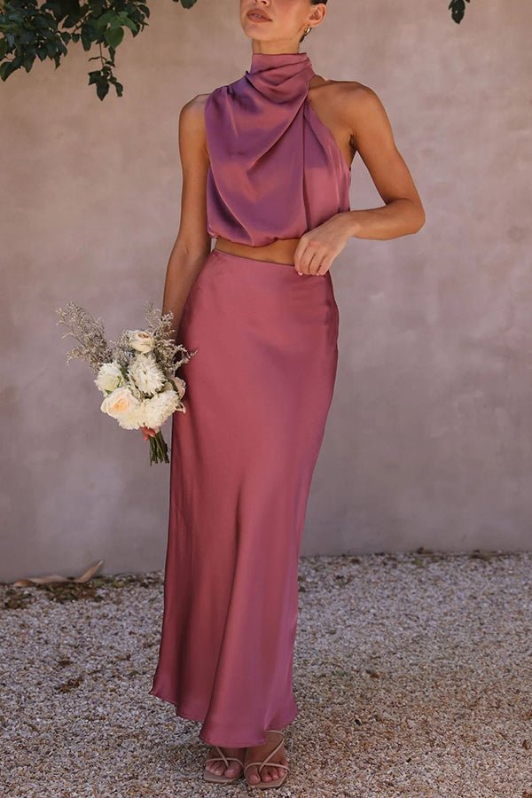 Women's Halter Crop Top and Maxi Skirt Set-14
