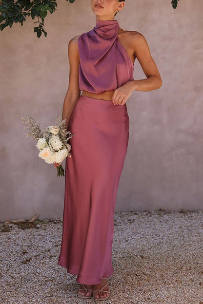 Women's Halter Crop Top and Maxi Skirt Set-14
