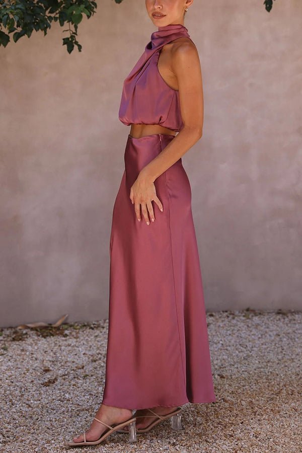 Women's Halter Crop Top and Maxi Skirt Set-15