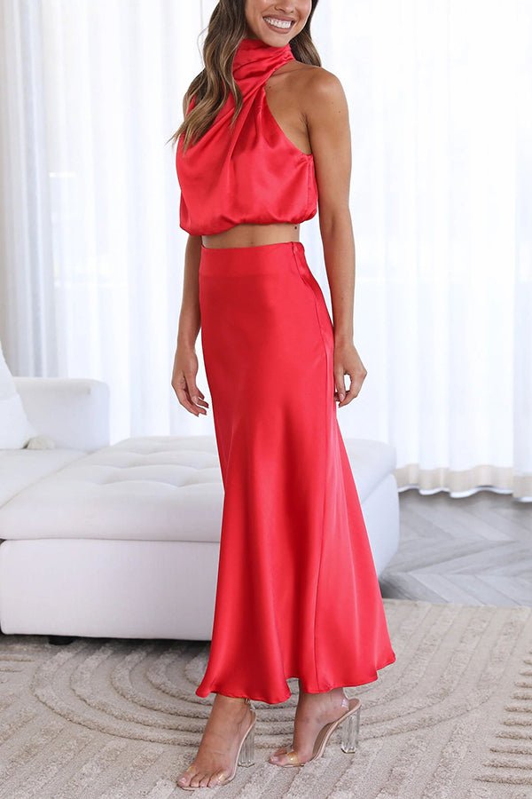 Women's Halter Crop Top and Maxi Skirt Set-11