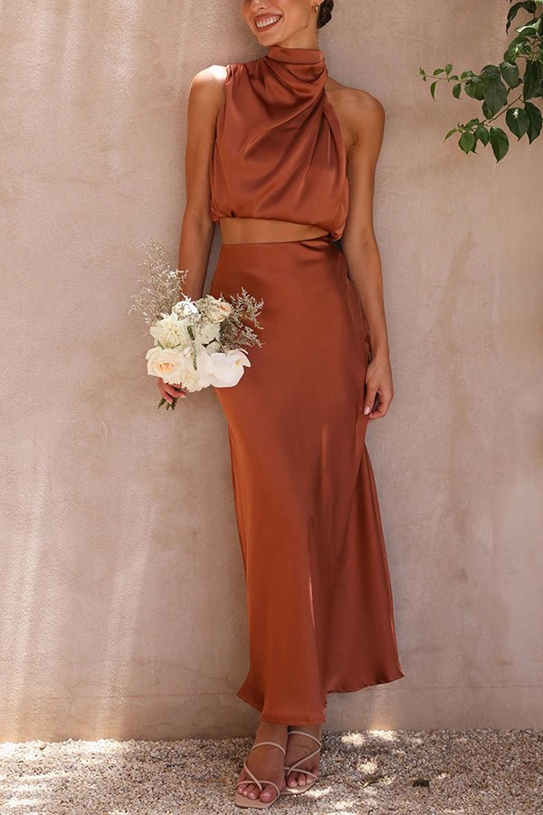 Women's Halter Crop Top and Maxi Skirt Set-17