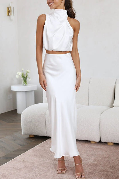 Women's Halter Crop Top and Maxi Skirt Set-7