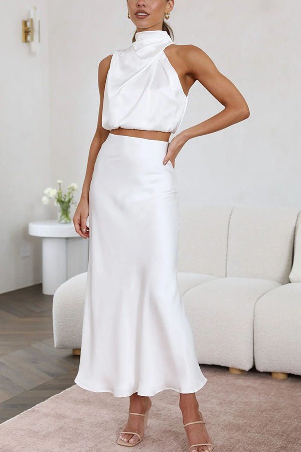 Women's Halter Crop Top and Maxi Skirt Set-8