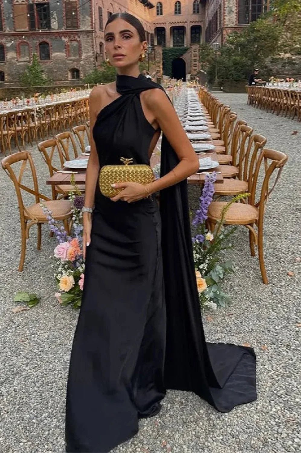 Women's Halter Neck Mermaid Maxi Dress with Cape-7