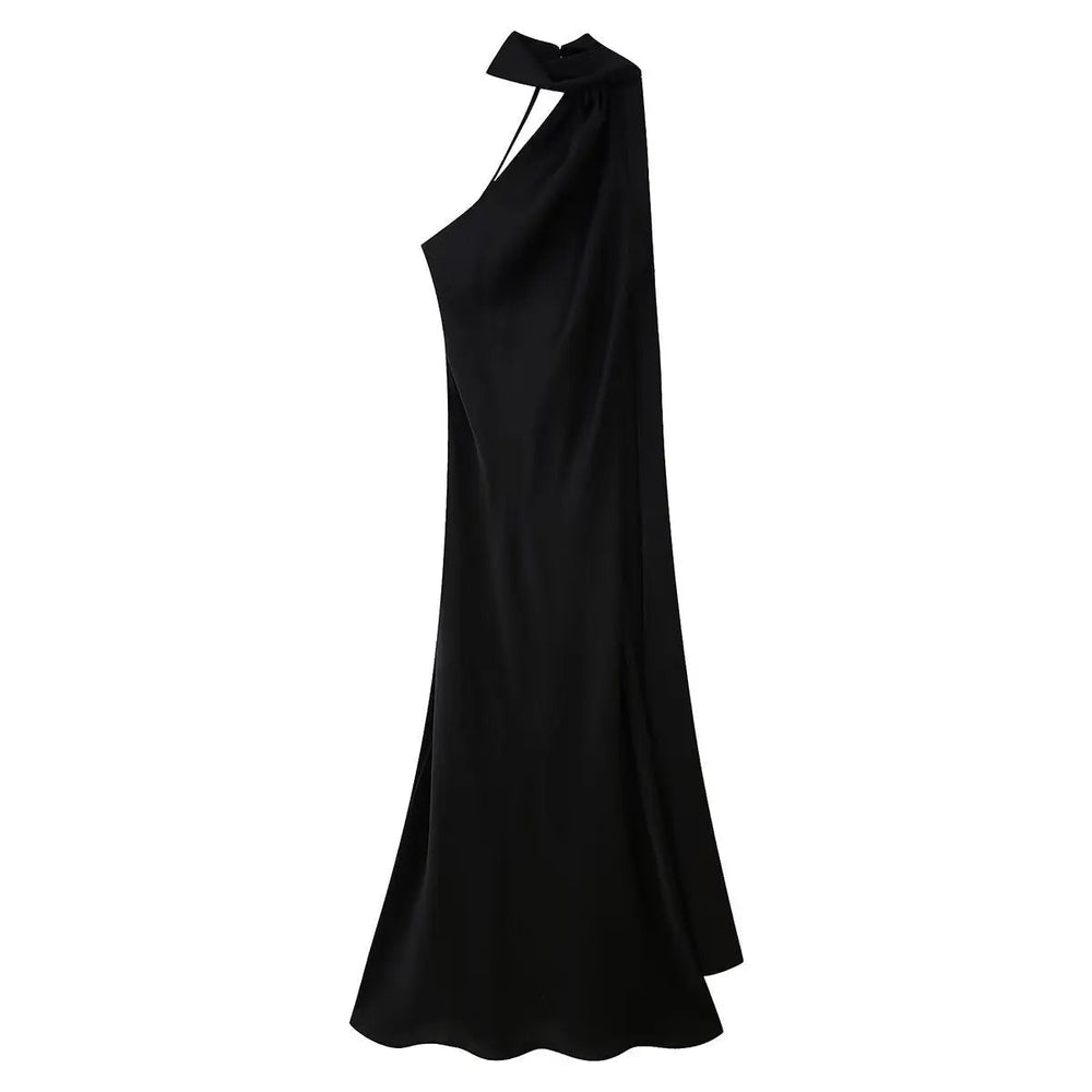 Women's Halter Neck Wedding Guest Dress with Cape