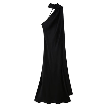 Women's Halter Neck Mermaid Maxi Dress with Cape-12