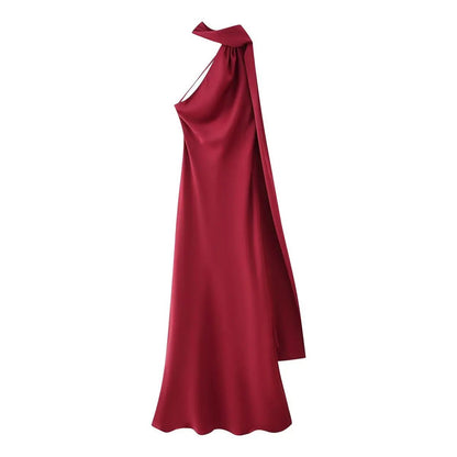 Women's Halter Neck Mermaid Maxi Dress with Cape-17