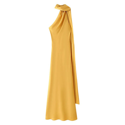 Women's Halter Neck Mermaid Maxi Dress with Cape-8