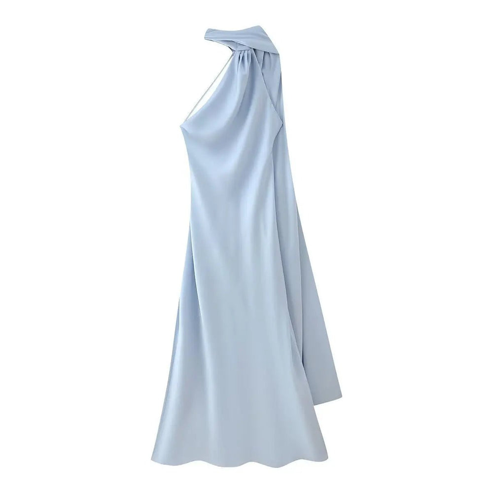 Women's Halter Neck Wedding Guest Dress with Cape