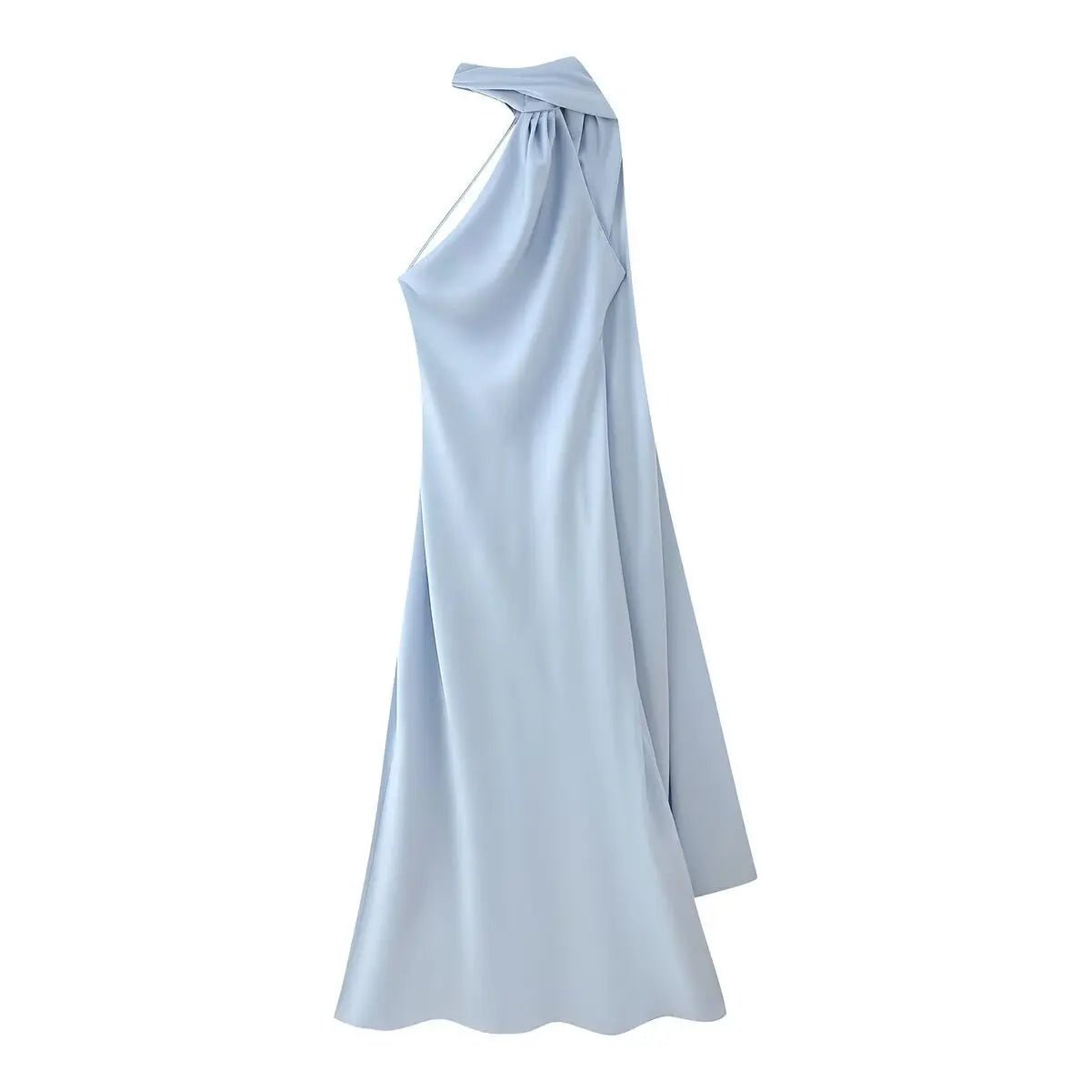 Women's Halter Neck Mermaid Maxi Dress with Cape-13