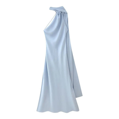 Women's Halter Neck Mermaid Maxi Dress with Cape-13