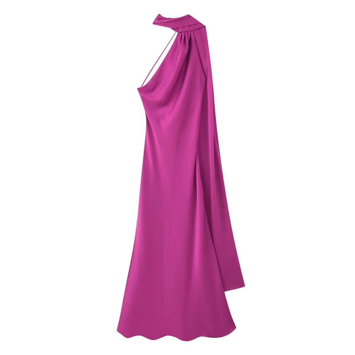 Women's Halter Neck Mermaid Maxi Dress with Cape-14