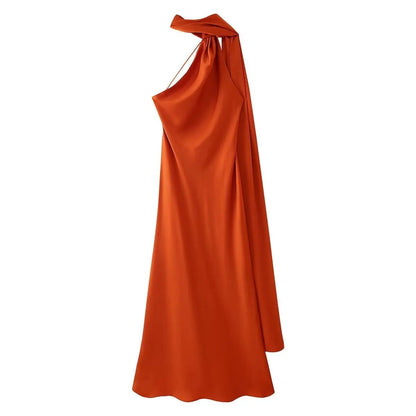 Women's Halter Neck Mermaid Maxi Dress with Cape-9