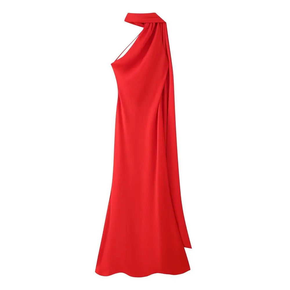 Women's Halter Neck Wedding Guest Dress with Cape