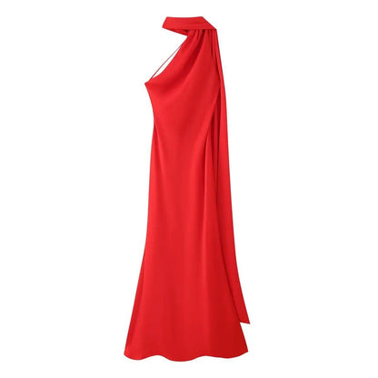 Women's Halter Neck Mermaid Maxi Dress with Cape-15