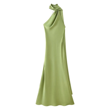 Women's Halter Neck Mermaid Maxi Dress with Cape-10