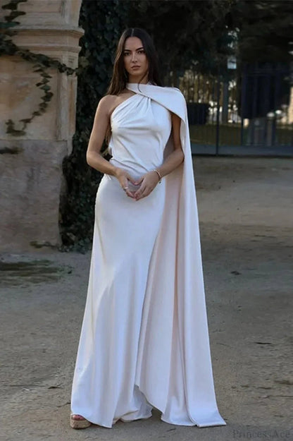 Women's Halter Neck Mermaid Maxi Dress with Cape-5