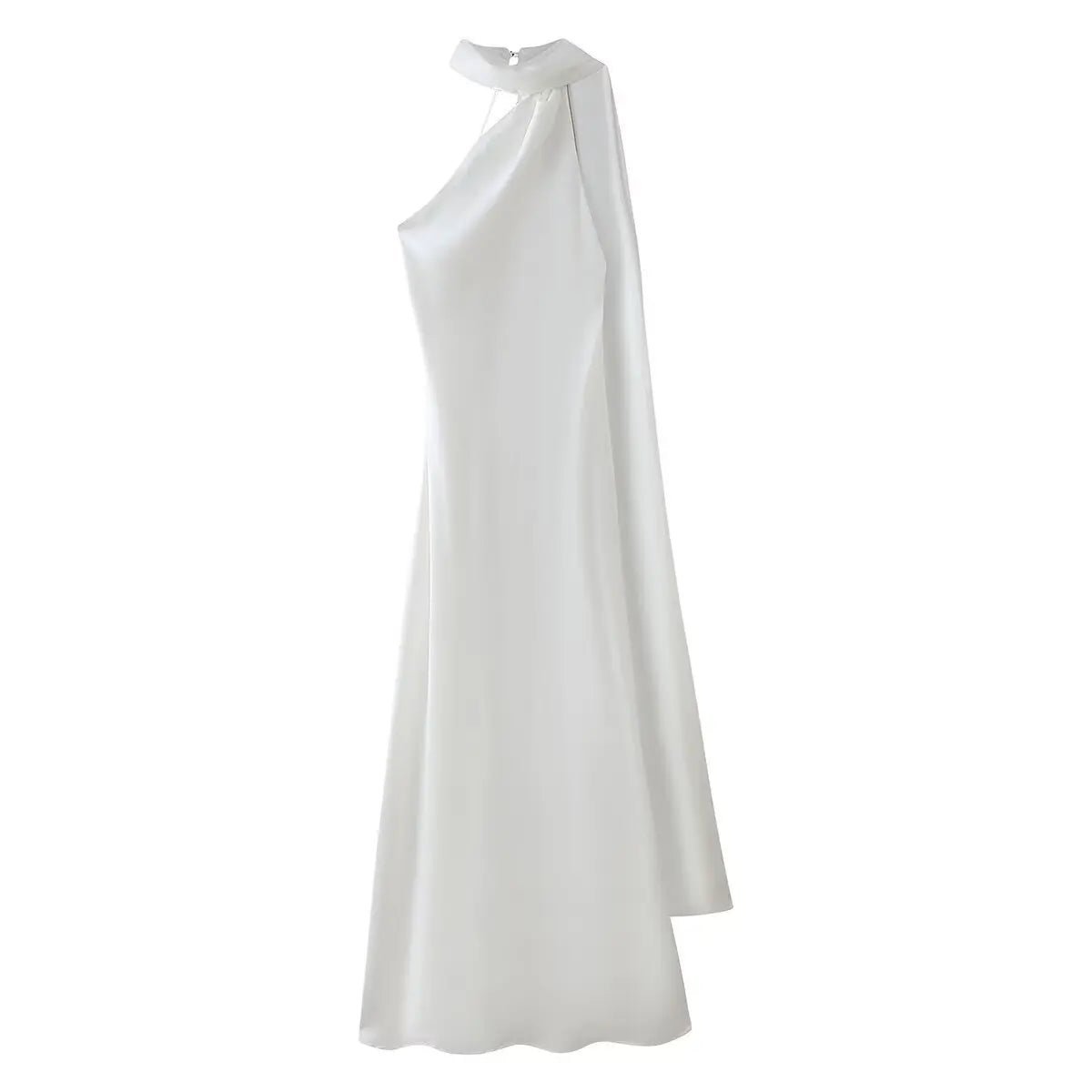 Women's Halter Neck Mermaid Maxi Dress with Cape-11