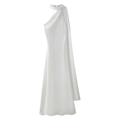 Women's Halter Neck Mermaid Maxi Dress with Cape-11