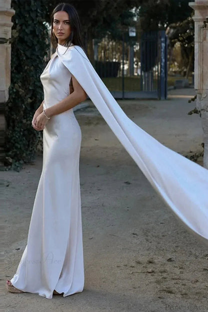 Women's Halter Neck Mermaid Maxi Dress with Cape-6