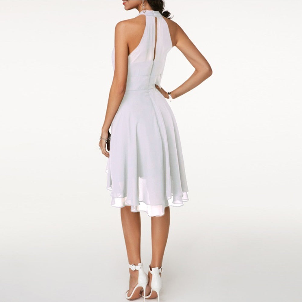Women's Halter Neck Party Dress with Layered Skirt