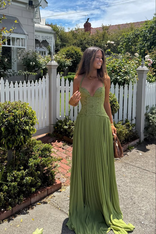 Women's Halter Sweetheart Maxi Dress-2